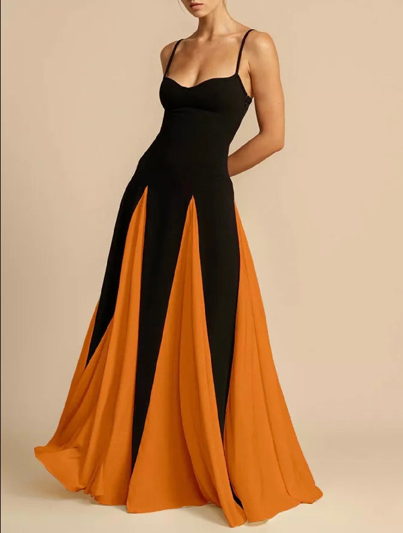 Two-Tone Flowing Maxi Dress