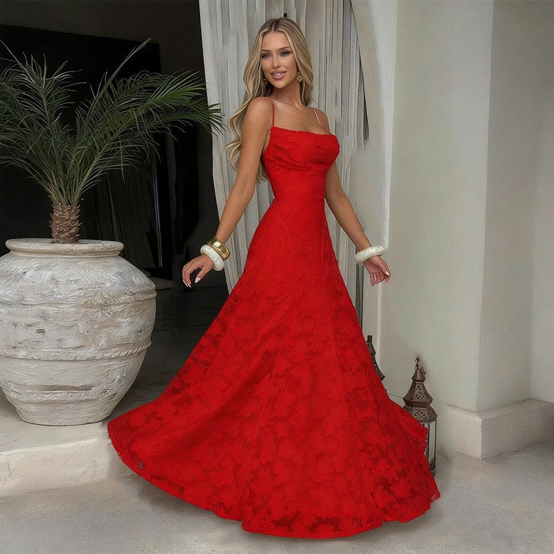 A versatile and spicy red halter dress for women's clothing