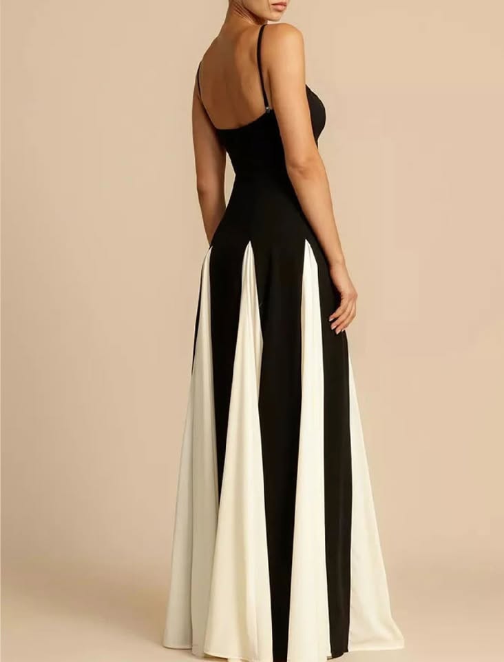 Two-Tone Flowing Maxi Dress