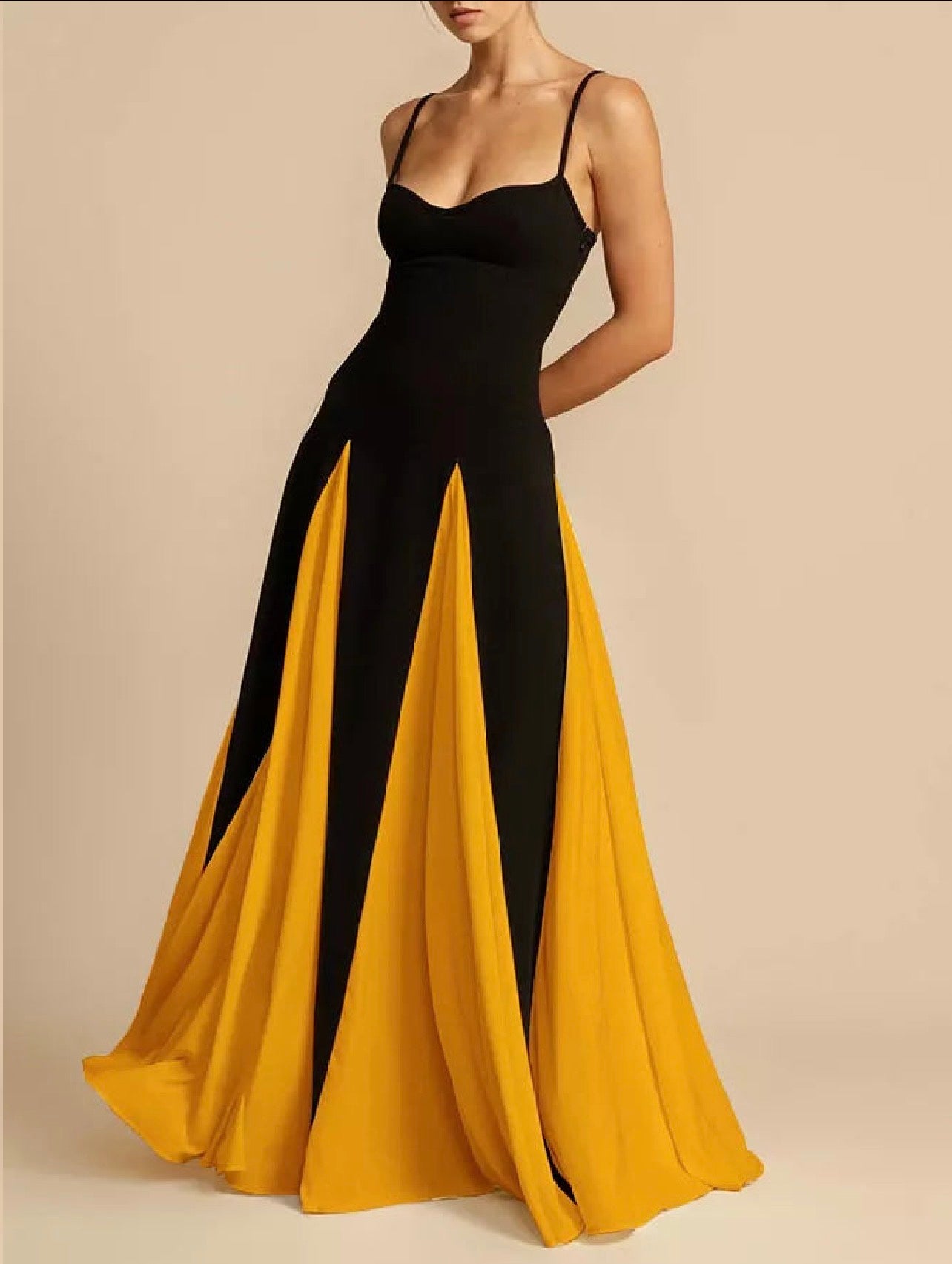 Two-Tone Flowing Maxi Dress