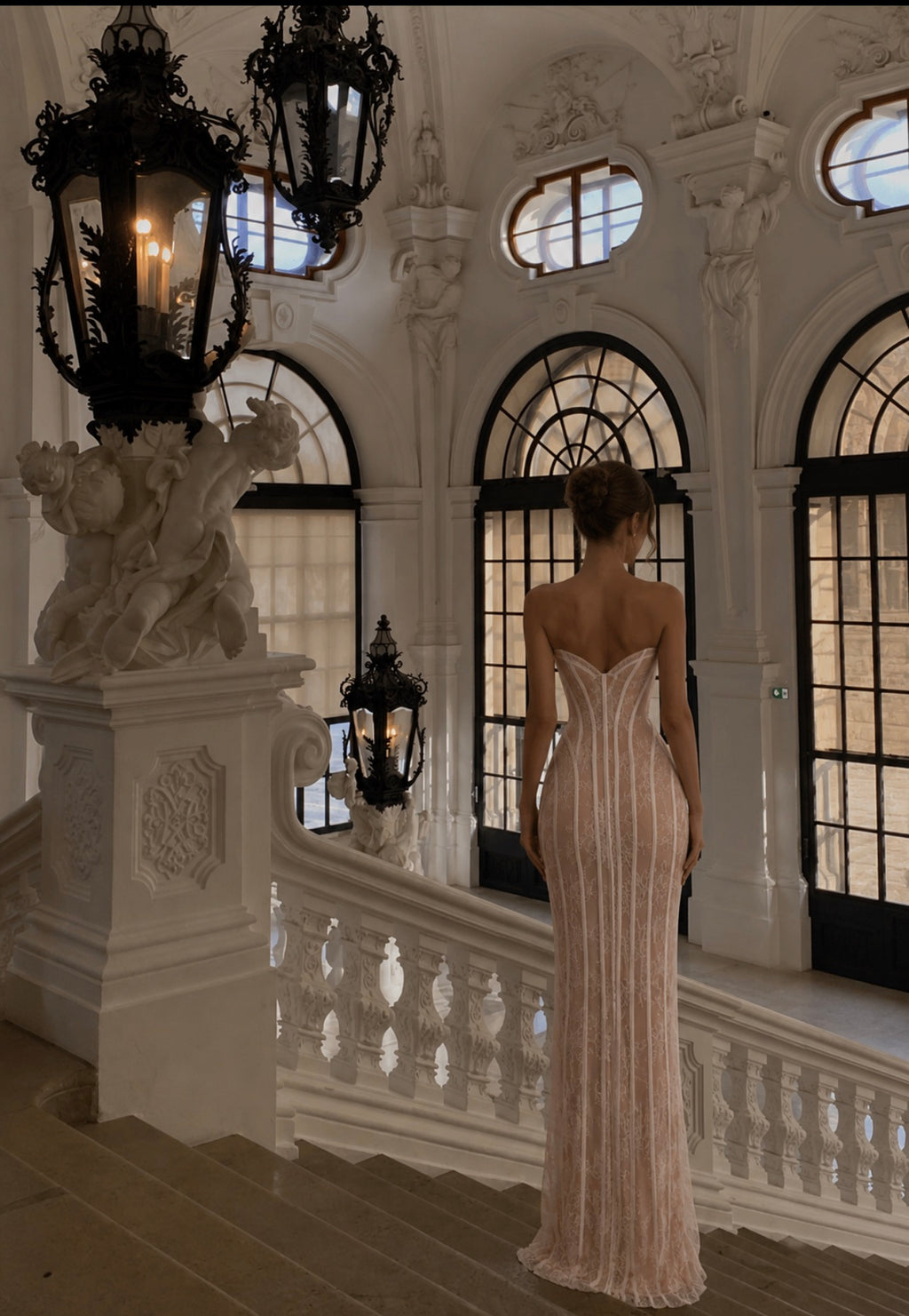 2026 Lace strapless tight long dress, exquisite vertical lace figure-hugging and slimming evening party dress for women