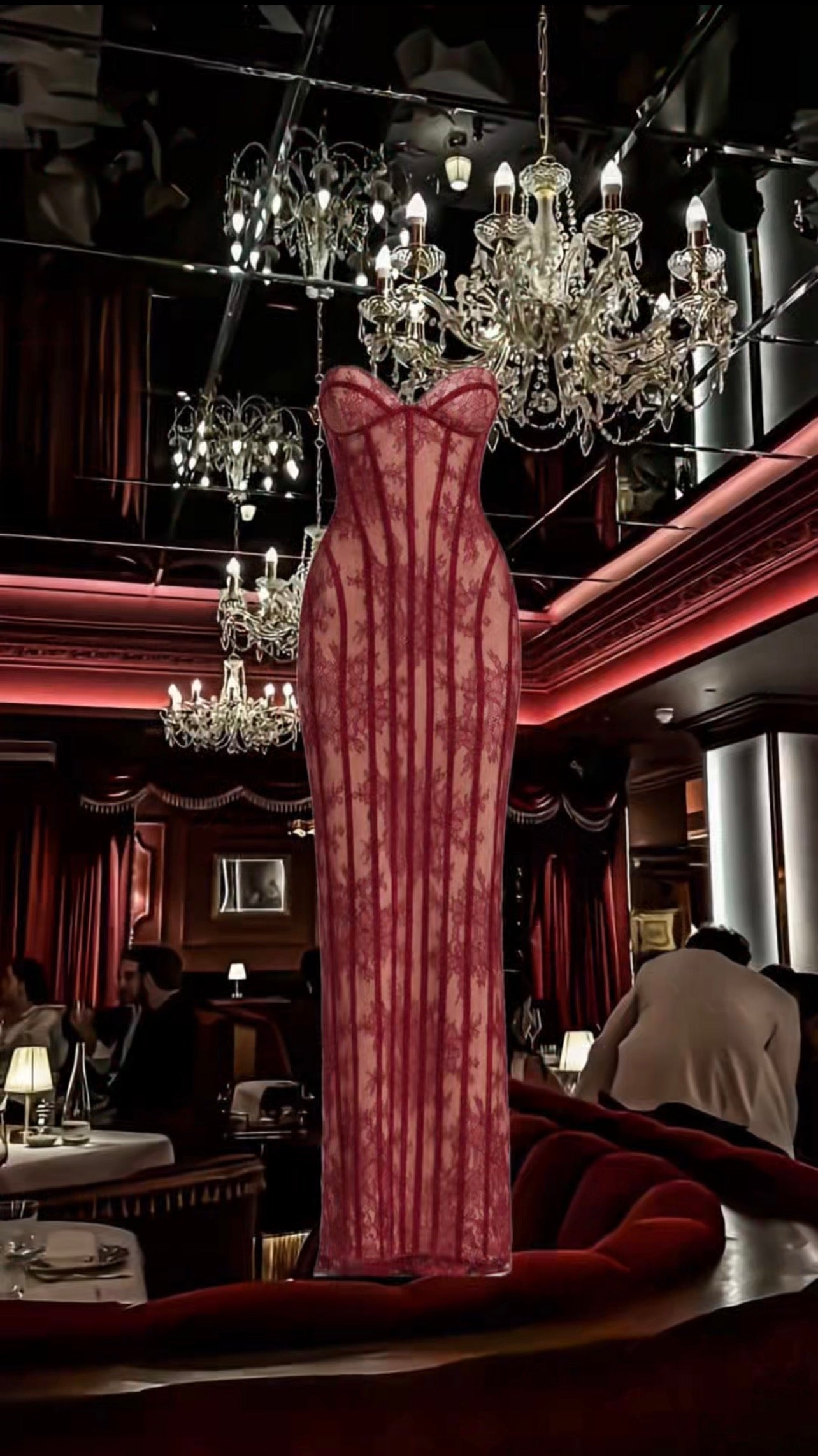 2026 Lace strapless tight long dress, exquisite vertical lace figure-hugging and slimming evening party dress for women