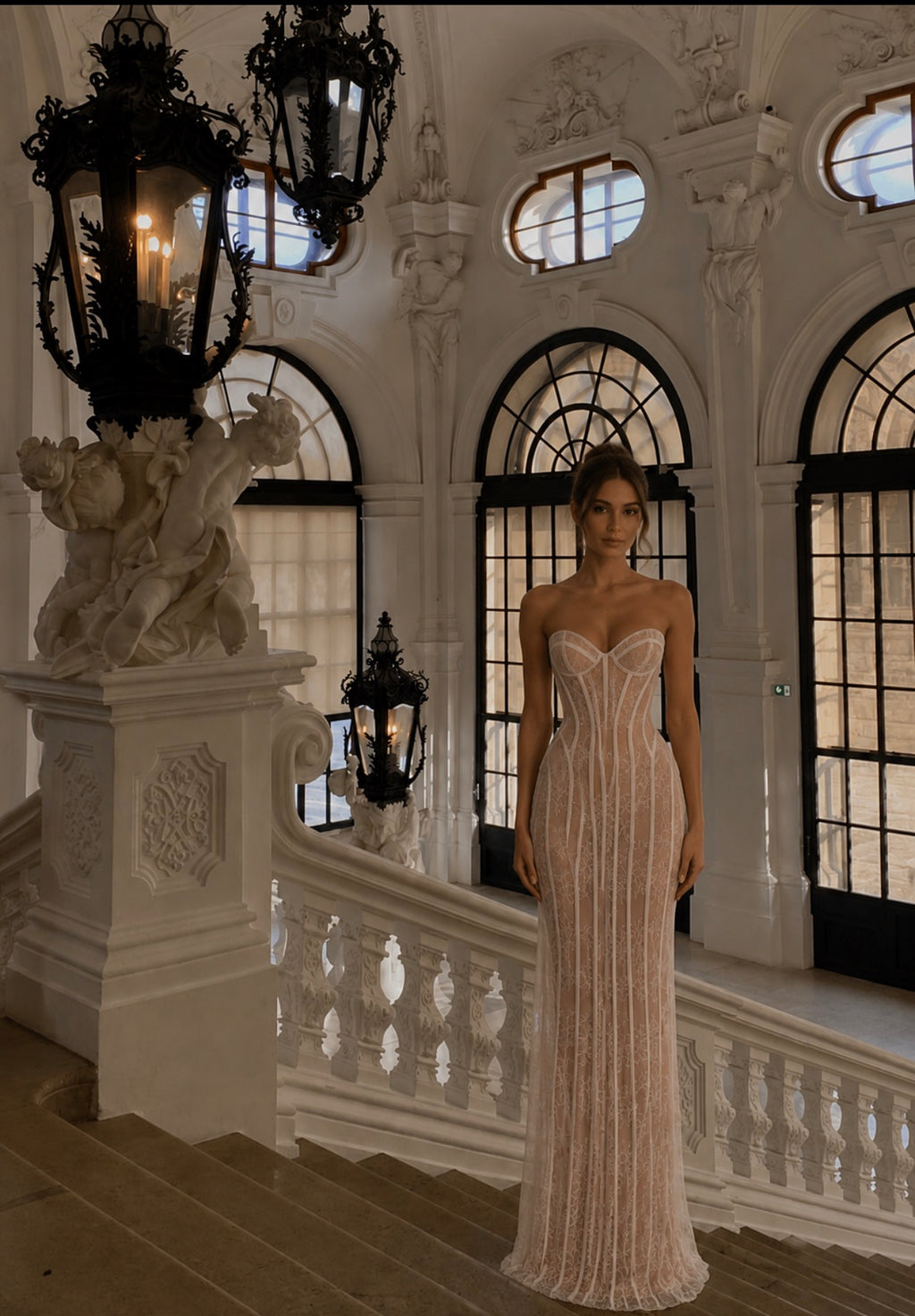2026 Lace strapless tight long dress, exquisite vertical lace figure-hugging and slimming evening party dress for women