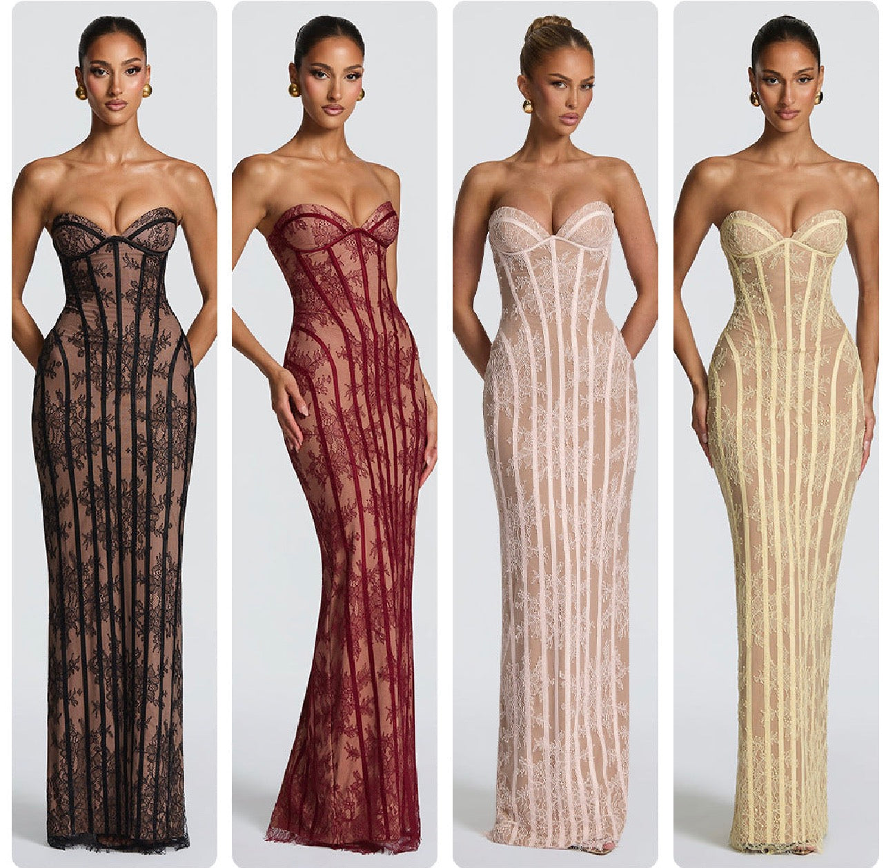 2026 Lace strapless tight long dress, exquisite vertical lace figure-hugging and slimming evening party dress for women